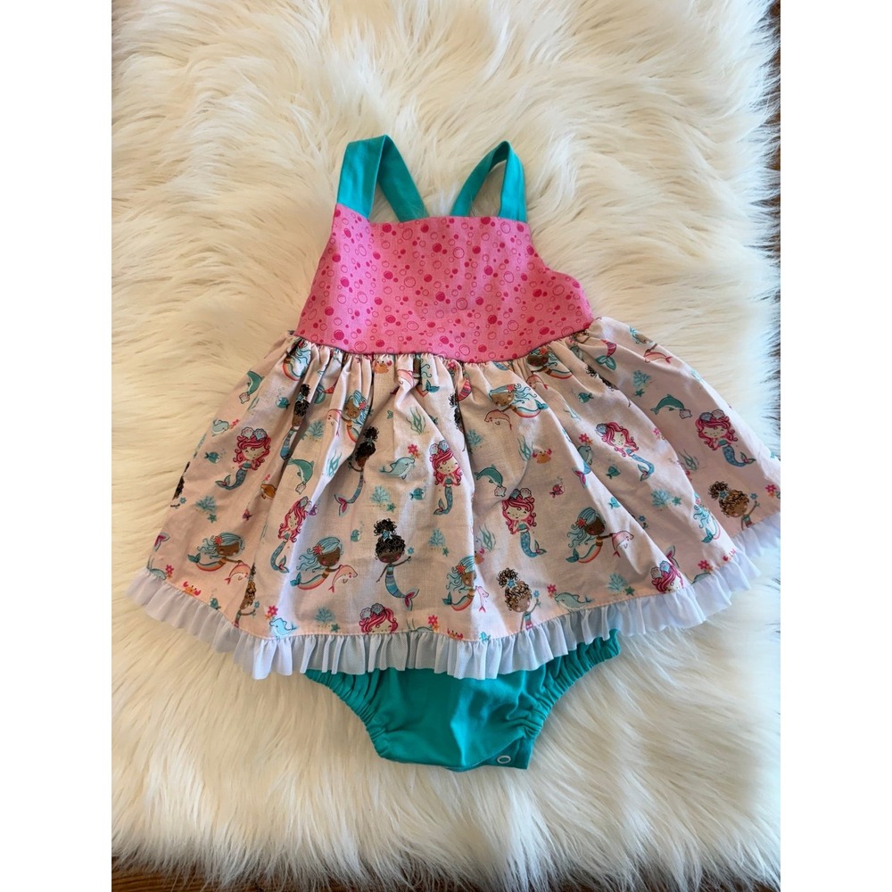 Ricrac and ruffles mermaid sunsuit 24m NWT